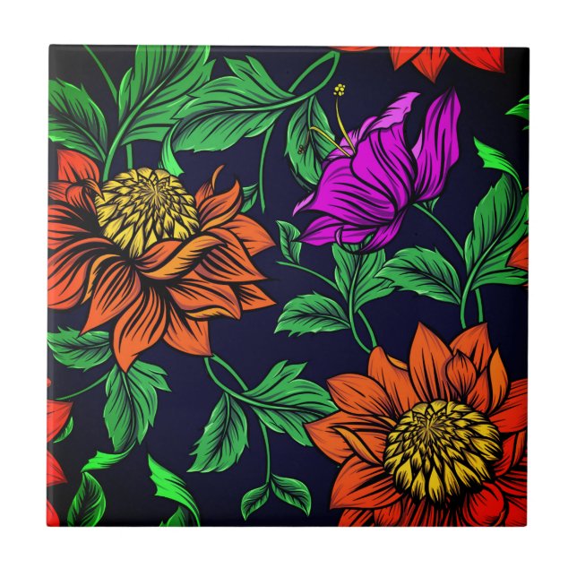 Mosaic antique painting of flowers ceramic tile (Front)