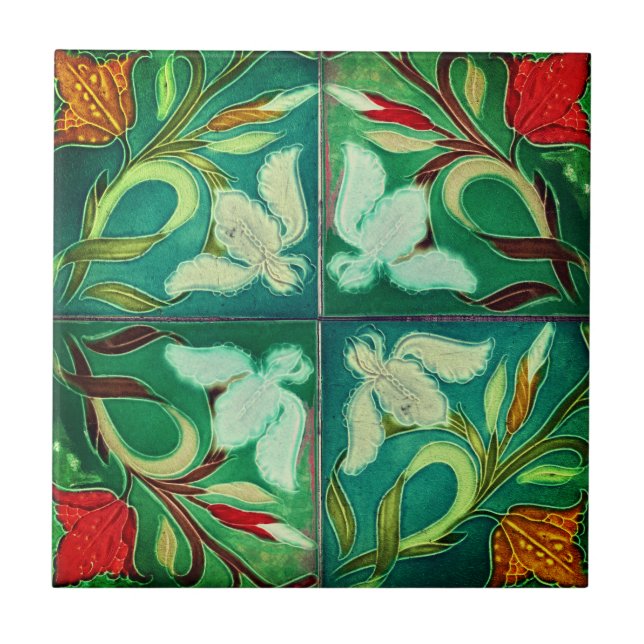 Mosaic antique painting of flowers ceramic tile (Front)