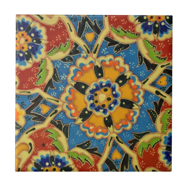 Mosaic antique painting of flowers tile (Front)