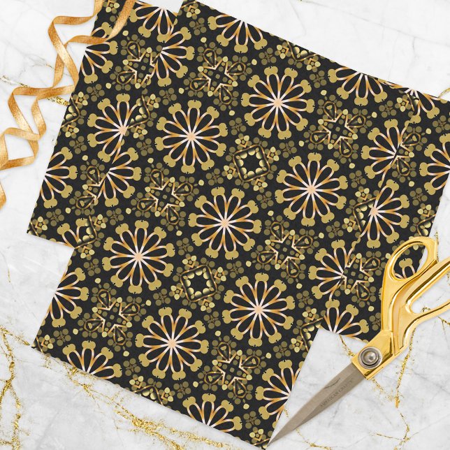 Mosaic Arabesque Gold and Black Geometric Pattern Tissue Paper (Creator Uploaded)
