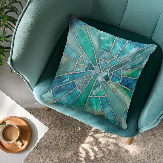 Mosaic Art - Aquamarine Throw Pillow (Creator Uploaded)