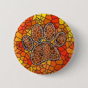 Mosaic Art Dog Paw Print 2 Inch Round Button
