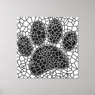 Mosaic Art Dog Paw Print In Black And White