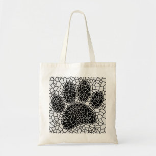Mosaic Art Dog Paw Print In Black And White Pet Tote Bag