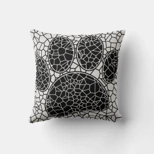 Mosaic Art Dog Paw Print In Black And White Throw Pillow