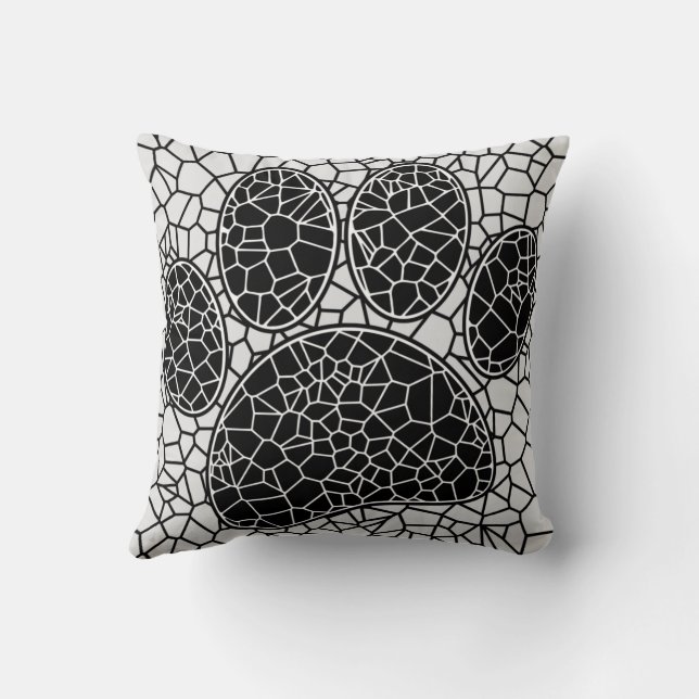 Mosaic Art Dog Paw Print In Black And White Throw Pillow (Back)