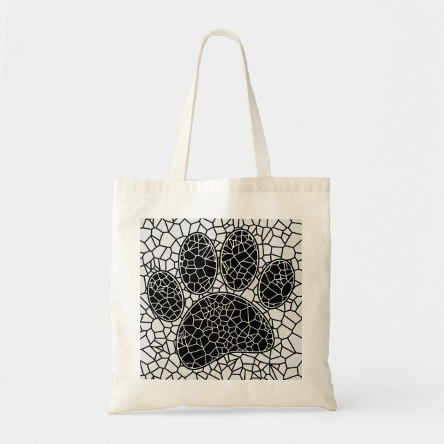 Mosaic Art Dog Paw Print In Black And White Tote Bag (Front)