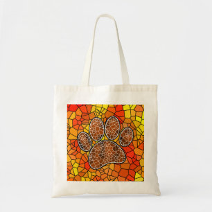Mosaic Art Dog Paw Print Tote Bag