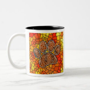 Mosaic Art Dog Paw Print Two-Tone Coffee Mug