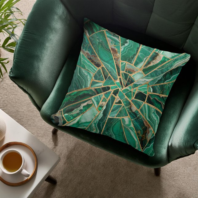 Mosaic Art - Green Marble Malachite Throw Pillow (Creator Uploaded)