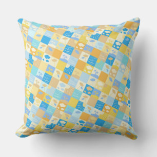 Mosaic beach and ocean inspired summer outdoor pillow