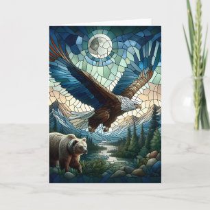 Mosaic Bear and Eagle in the Mountains Ai Art Card