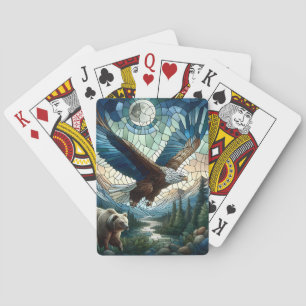 Mosaic Bear and Eagle in the Mountains Ai Art Playing Cards