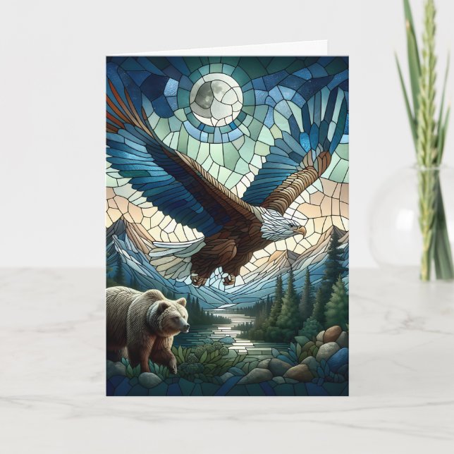 Mosaic Bear and Eagle in the Mountains  Card (Front)