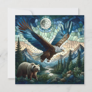 Mosaic Bear and Eagle in the Mountains Card