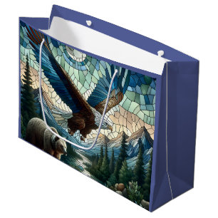Mosaic Bear and Eagle in the Mountains Large Gift Bag