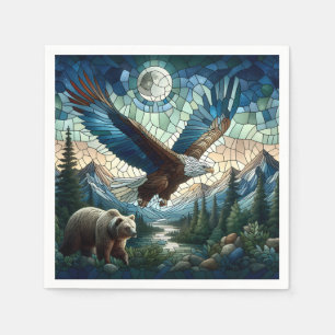 Mosaic Bear and Eagle in the Mountains  Napkin