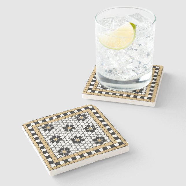 Mosaic Black White and Gold Stone Coaster (Side)