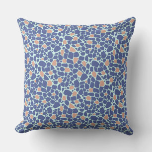 Mosaic blue beige abstract pattern tile retro throw pillow