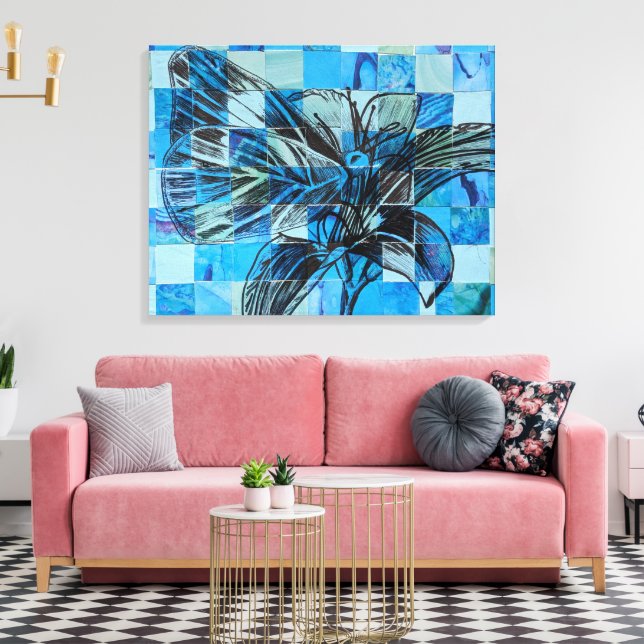 Mosaic blue butterfly canvas print (Insitu(LivingRoom))