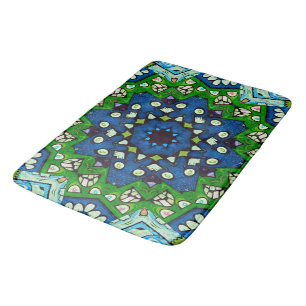 Mosaic Blue Green Hippie Boho Mandala Bath Mat