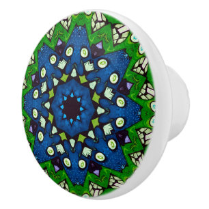 Mosaic Blue Green Hippie Boho Mandala Ceramic Knob