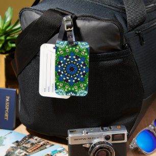 Mosaic Blue Green Hippie Boho Mandala Luggage Tag