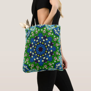 Mosaic Blue Green Hippie Boho Mandala Tote Bag
