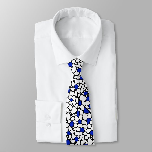 Mosaic blue white black abstract pattern tile retr tie (Tied)