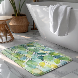 Mosaic Botanical Watercolor Art Leaves Pattern Bath Mat