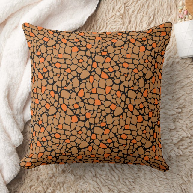 Mosaic brown orange tile abstract throw pillow (Blanket)