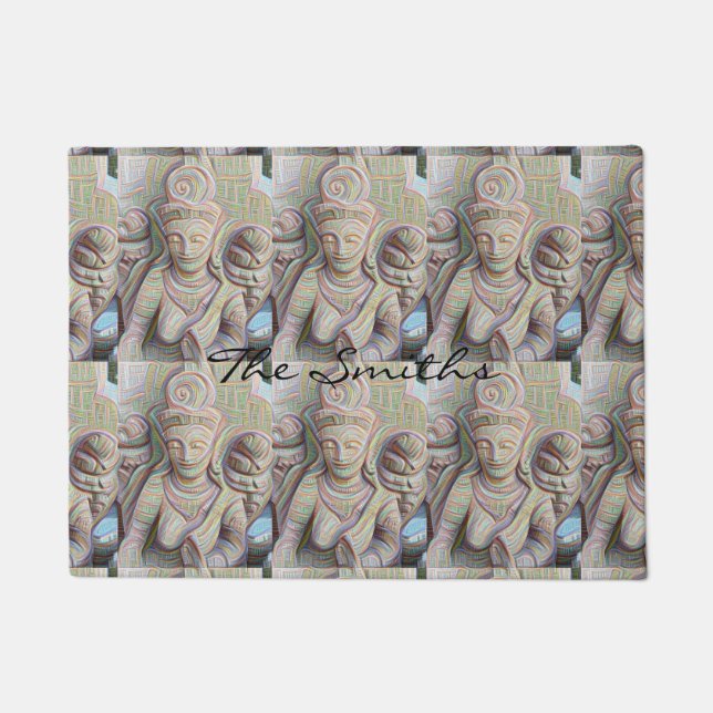 Mosaic  buddha statue Thunder_Cove Doormat (Front)