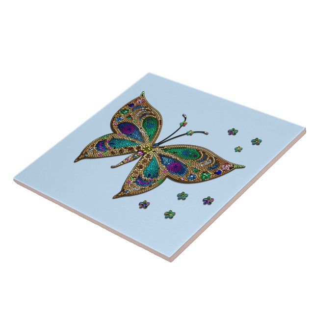 Mosaic Butterfly Blue Tile (Side)