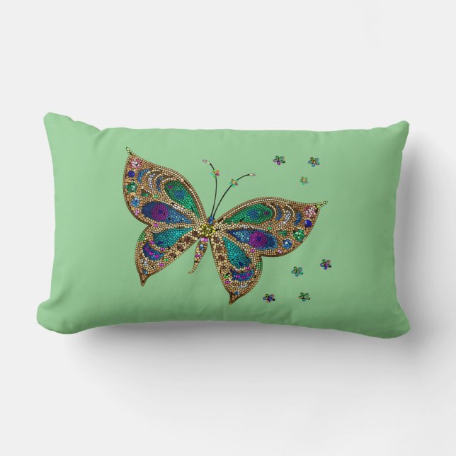 Mosaic Butterfly Green Lumbar Pillow (Front)