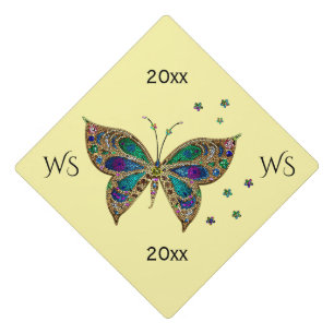 Mosaic Butterfly Yellow Graduation Cap Topper