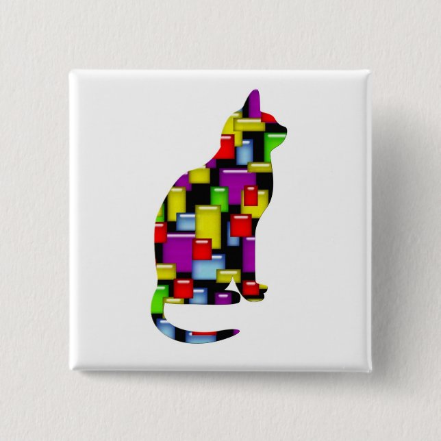 mosaic cat 2 inch square button (Front)