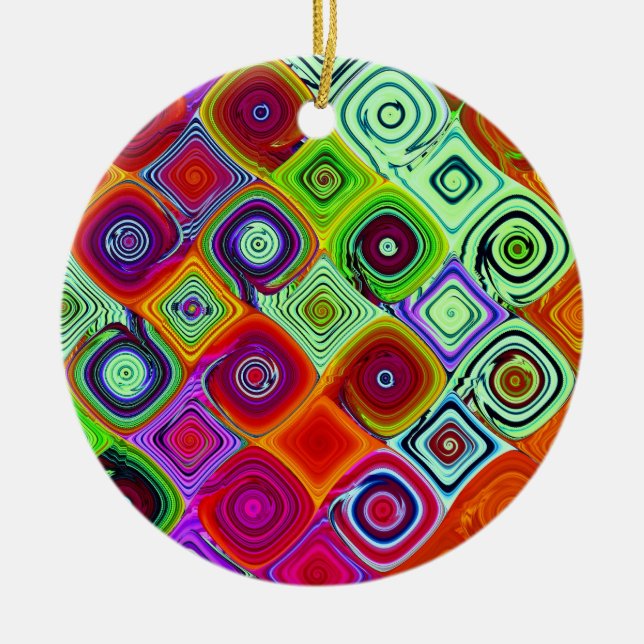 Mosaic Christmas Digital Art Ceramic Ornament (Front)
