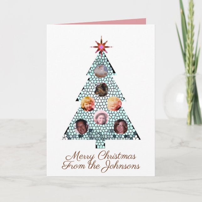 Mosaic Christmas Tree Photos Folded Holiday Card (Front)