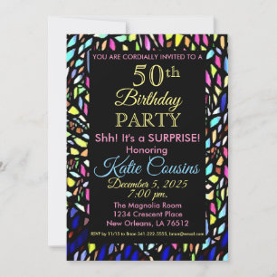 Mosaic Colourful & Fun 50th Birthday Invitation