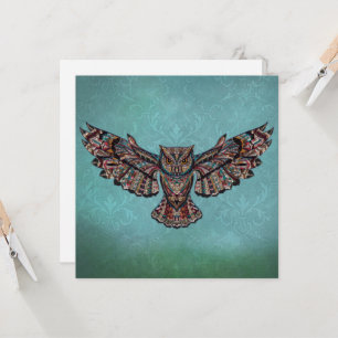 Mosaic colourful Owl with turquoise background Card