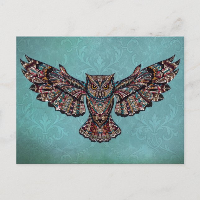 Mosaic colourful Owl with turquoise background Postcard (Front)