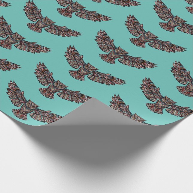 Mosaic colourful Owl with turquoise background Wrapping Paper (Corner)