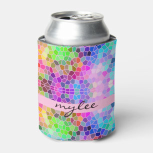 Mosaic Colourful Rainbow Pink Blue Abstract Funky Can Cooler