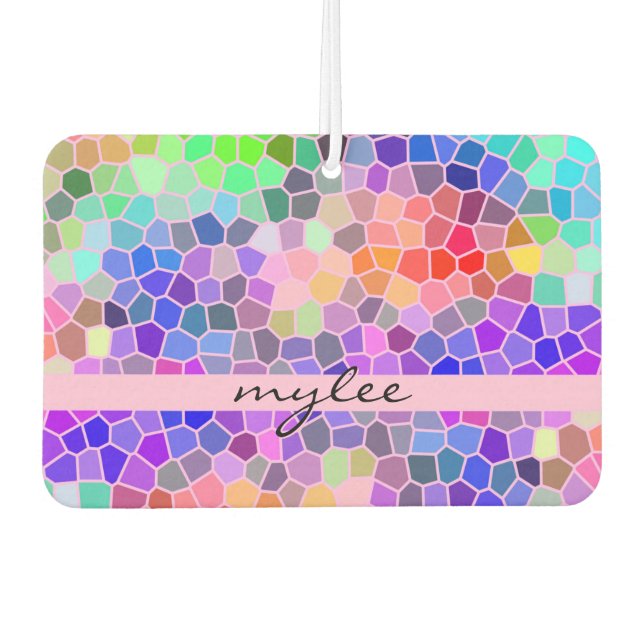 Mosaic Colourful Rainbow Pink Monogram Abstract Air Freshener (Front)