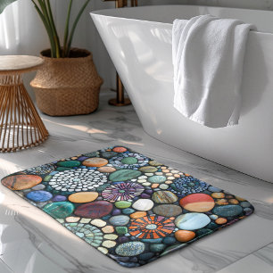 Mosaic Colourful Stone Word Sea Glass Bath Mat