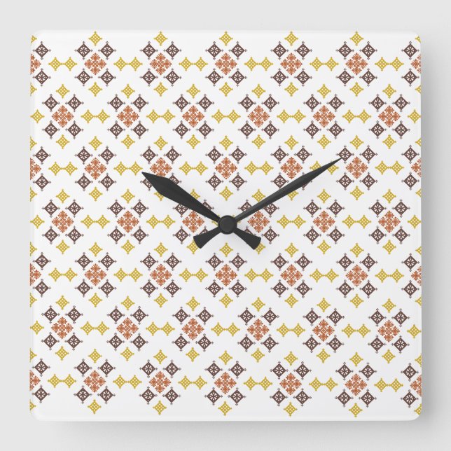 Mosaic Cross Pattern Square Wall Clock (Front)