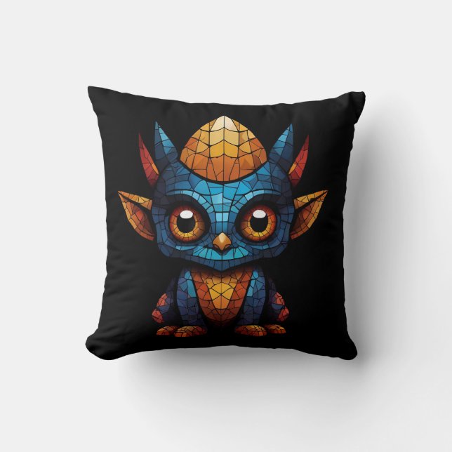 Mosaic cute little figure throw pillow (Front)