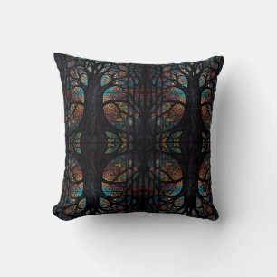 Mosaic Dark Forest Abstract Trees  Throw Pillow