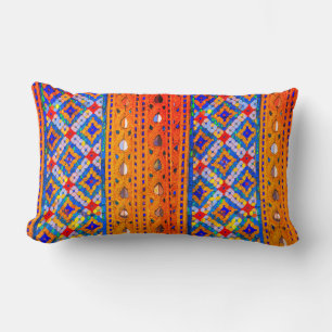 Mosaic Designs in Gold, Red, Blue, White Lumbar Pillow