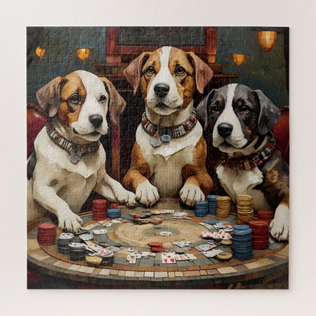 Mosaic Dog playing poker Jigsaw Puzzle (Vertical)